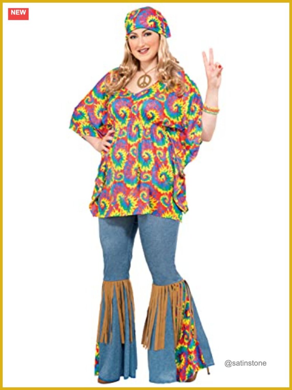 Plus Size Hippie Chick Costume Tie-Dye Blouse Bell Bottom Pants